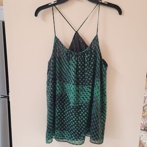 Theory Green And Black Polka Dot Silk Camisole